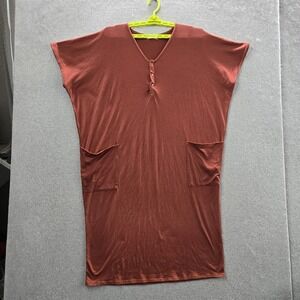 Dwell & Slumber Women Dress M/L Rust Button V-Neck Cocoon‎ Short Sleeve